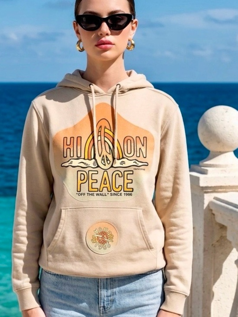 VANS "HIGH ON PEACE" UPCYCLED HOODIE SWEATSHIRT w/Front Pocket
